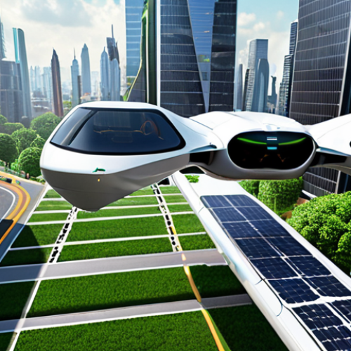 **

A futuristic cityscape with electric vertical takeoff and landing (eVTOL) aircraft (drone taxis) soaring between skyscrapers powered by solar panels. Smart roads with self-driving cars seamlessly navigating, showcasing a blend of green energy and advanced technology for efficient urban mobility. Pedestrians stroll along green spaces, highlighting accessibility and sustainability.

**